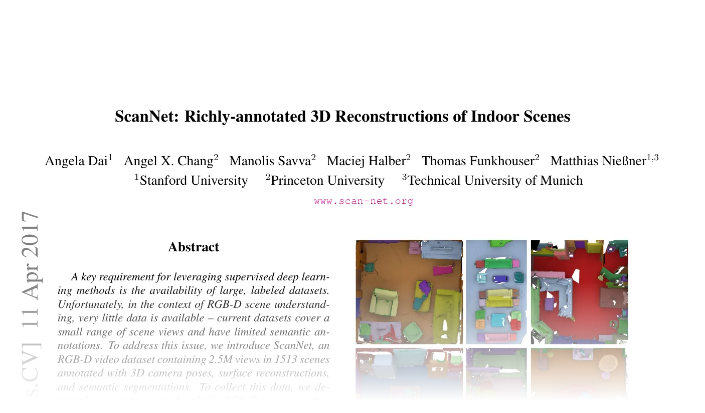 First page of ScanNet: Richly-annotated 3D Reconstructions of Indoor Scenes