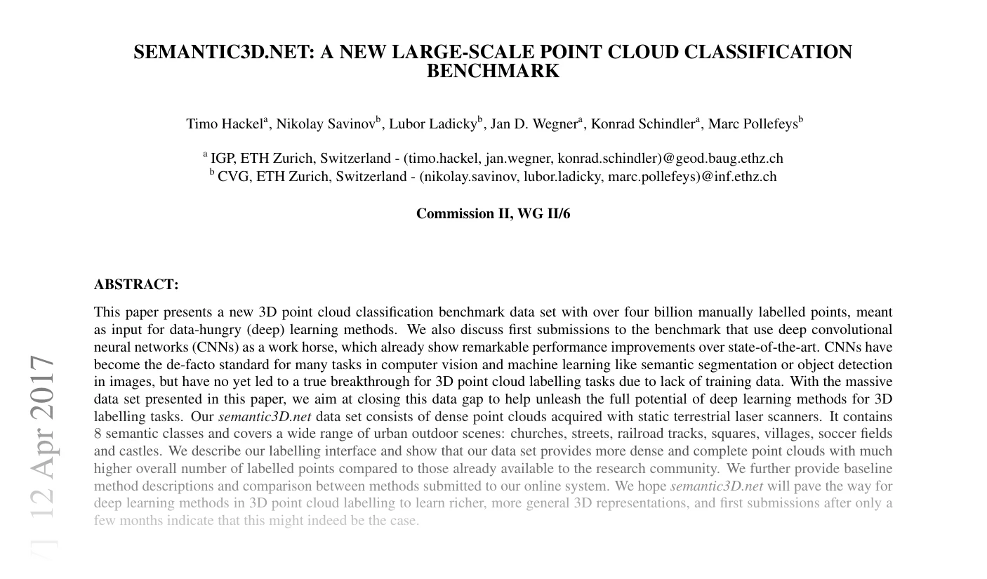 First page of Semantic3D.net: A new Large-scale Point Cloud Classification Benchmark