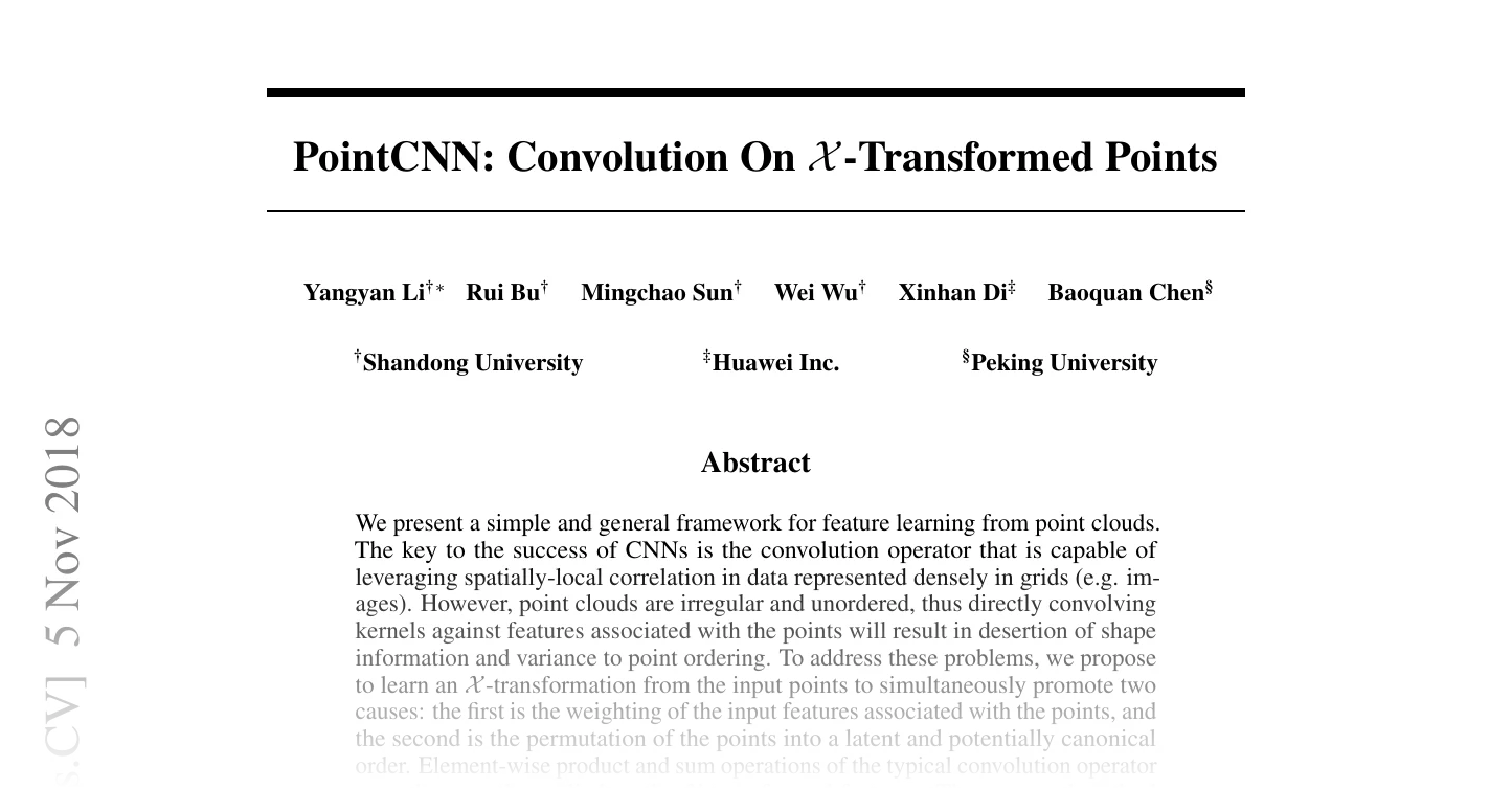 First page of PointCNN: Convolution On X-Transformed Points
