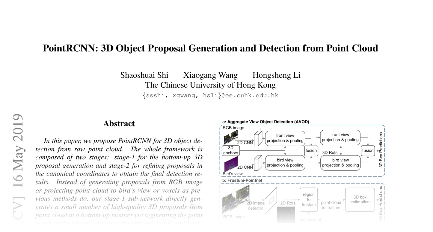 First page of PointRCNN: 3D Object Proposal Generation and Detection from Point Cloud
