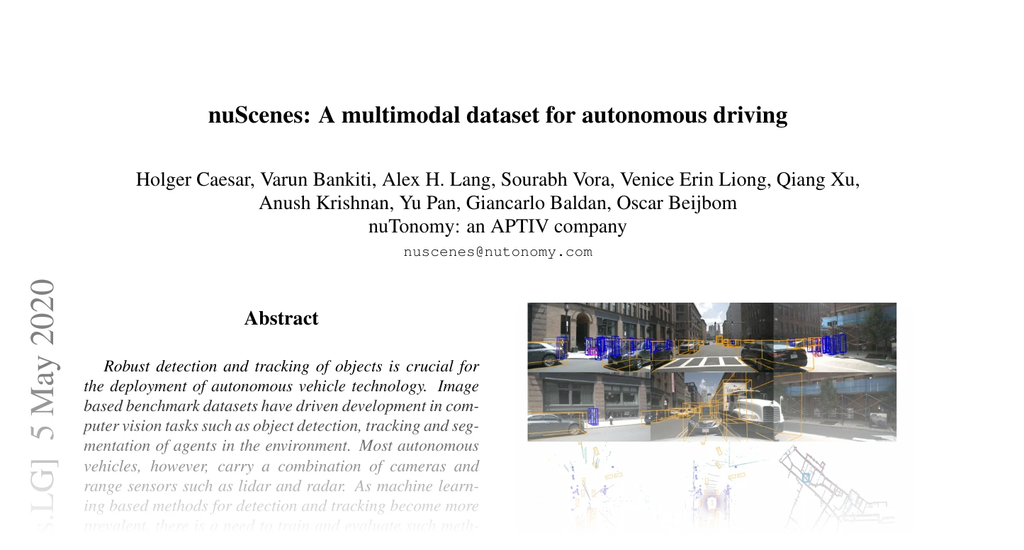 First page of nuScenes: A multimodal dataset for autonomous driving