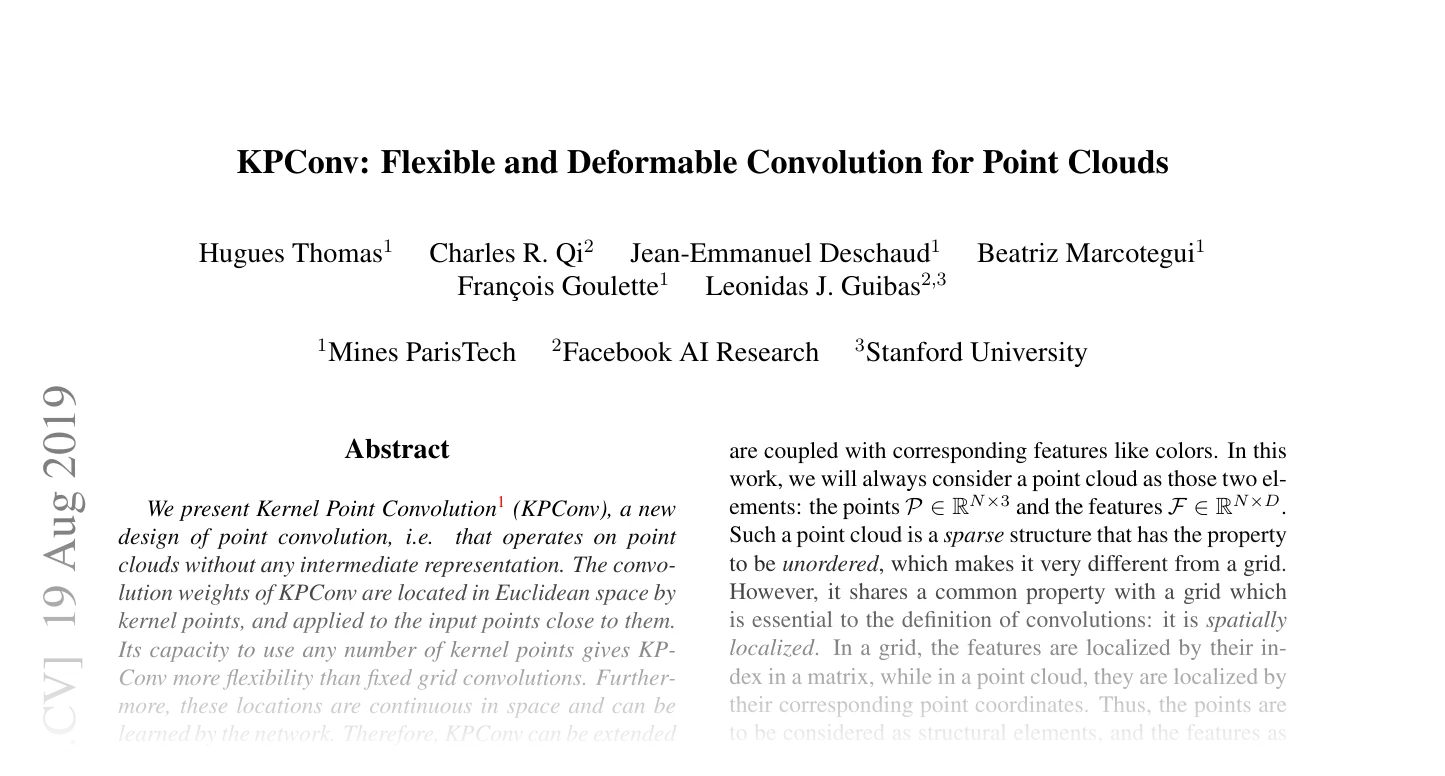 First page of KPConv: Flexible and Deformable Convolution for Point Clouds