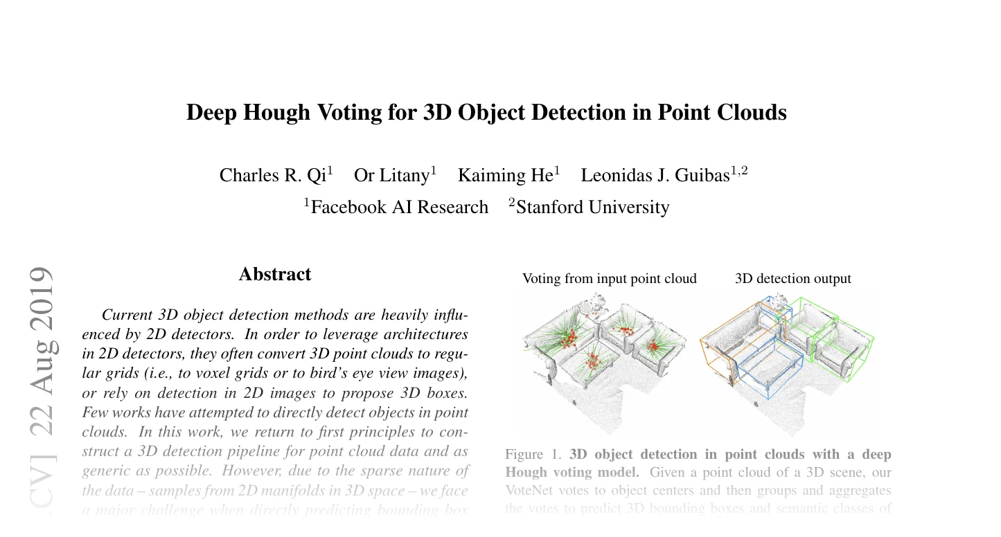 First page of Deep Hough Voting for 3D Object Detection in Point Clouds