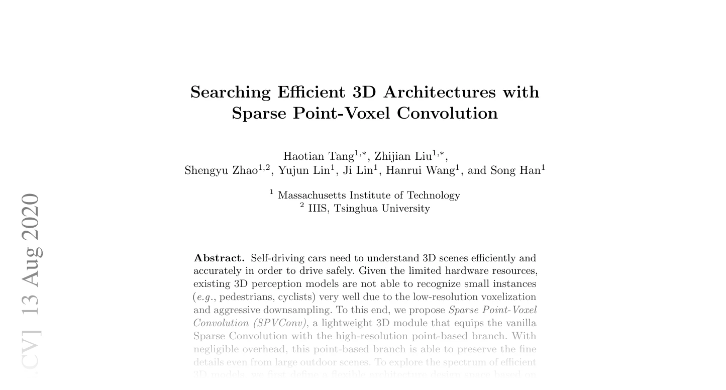 First page of Searching Efficient 3D Architectures with Sparse Point-Voxel Convolution