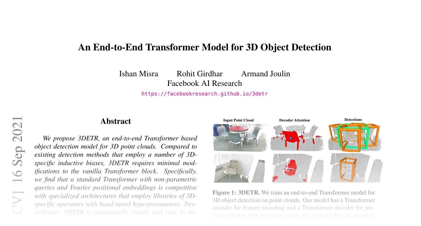 First page of An End-to-End Transformer Model for 3D Object Detection