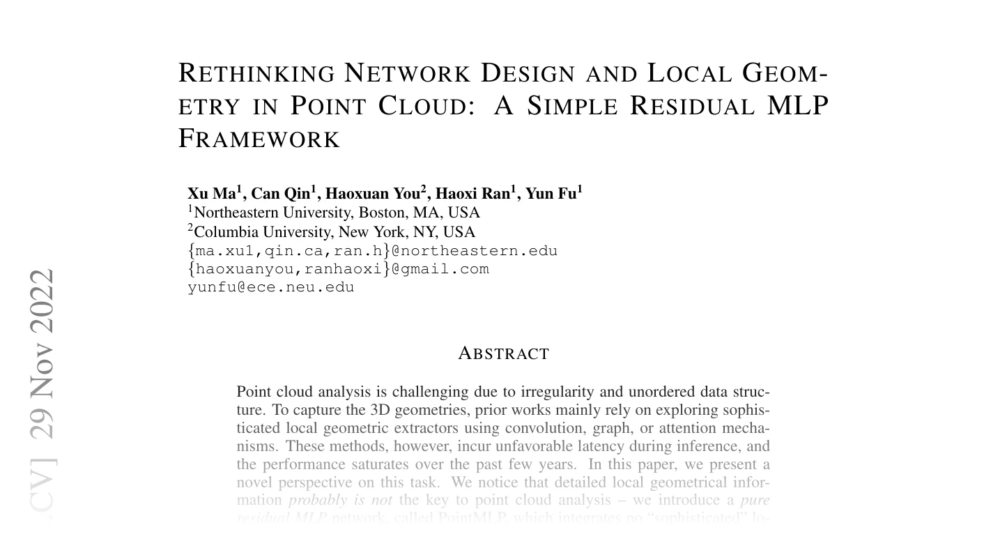 First page of Rethinking Network Design and Local Geometry in Point Cloud: A Simple Residual MLP Framework