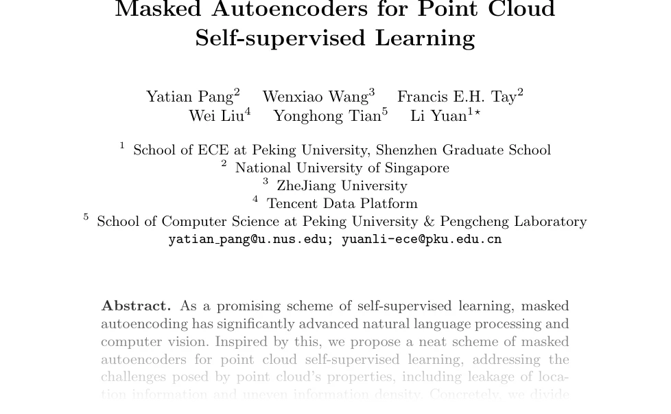 First page of Masked Autoencoders for Point Cloud Self-supervised Learning