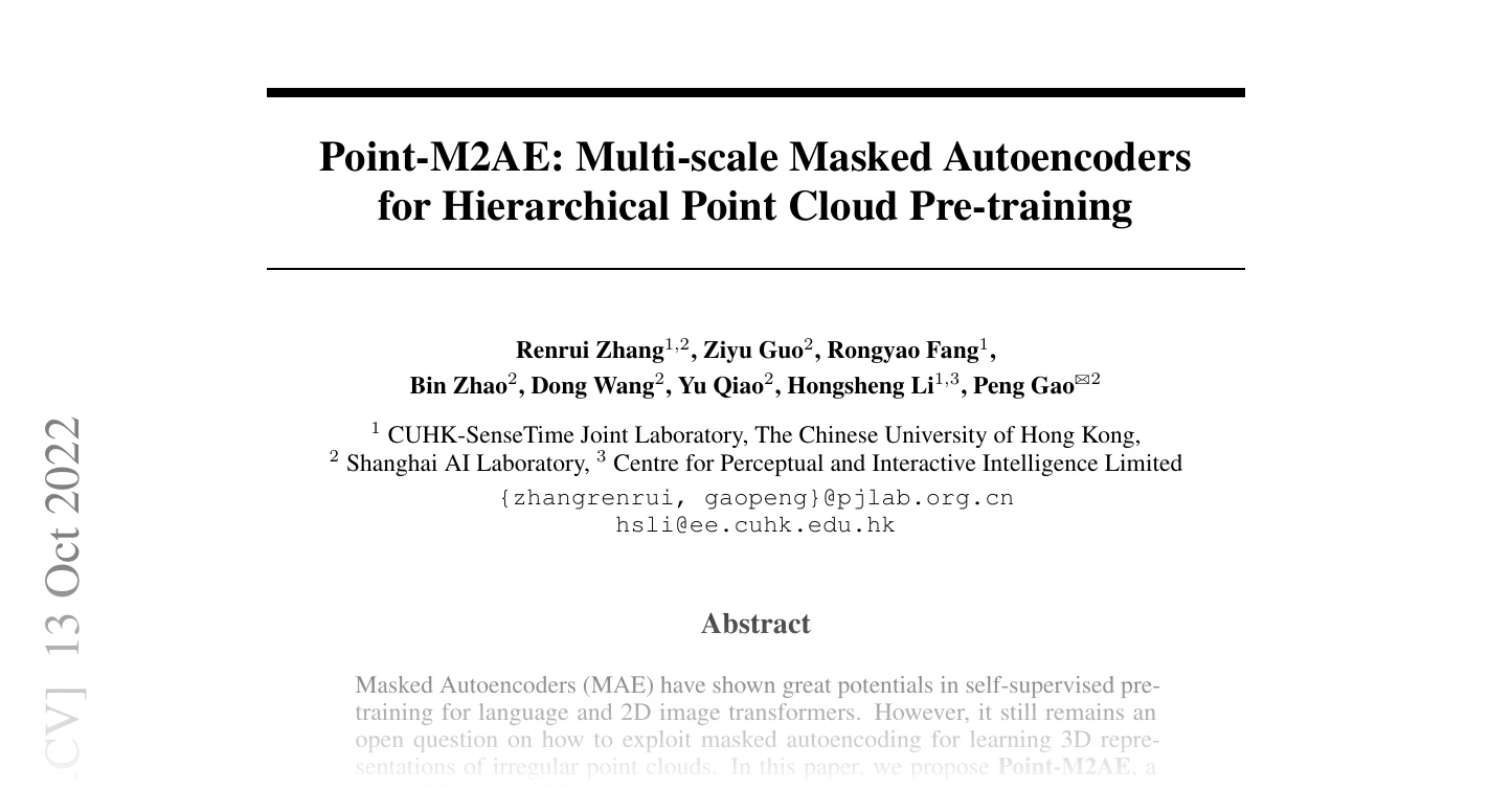 First page of Point-M2AE: Multi-scale Masked Autoencoders for Hierarchical Point Cloud Pre-training