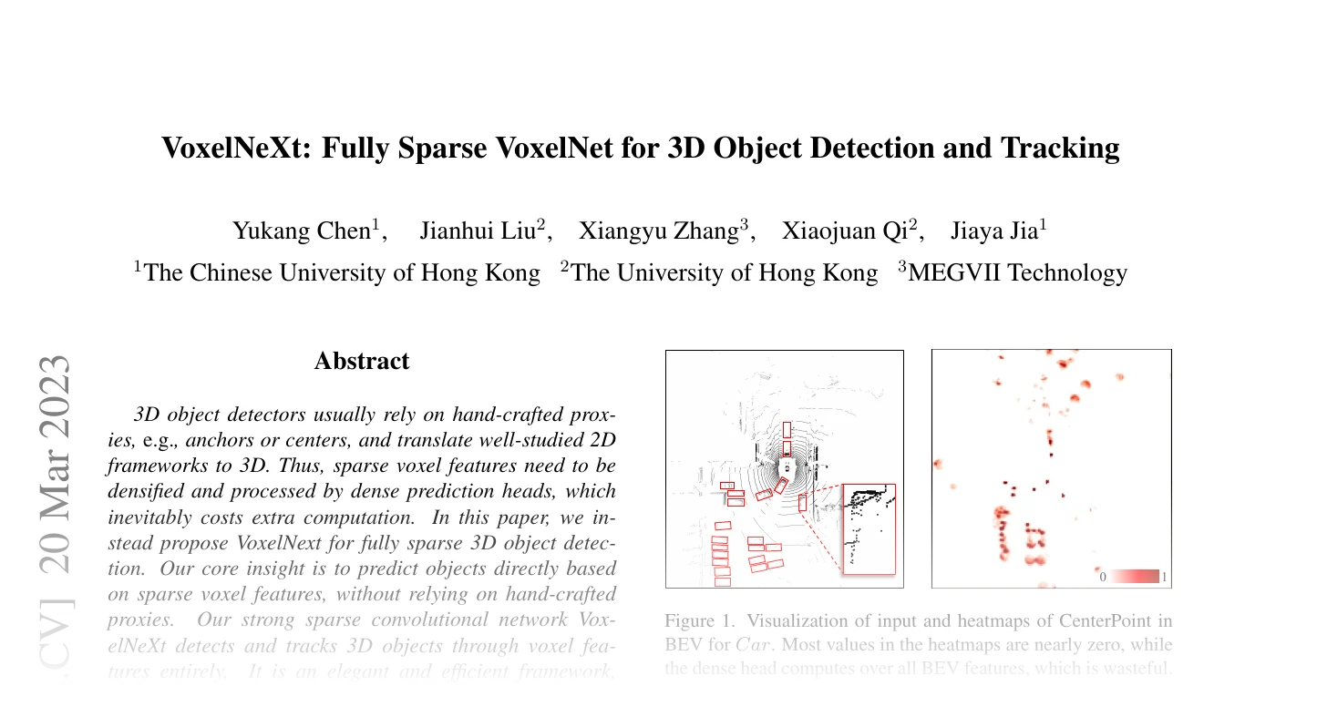First page of VoxelNeXt: Fully Sparse VoxelNet for 3D Object Detection and Tracking