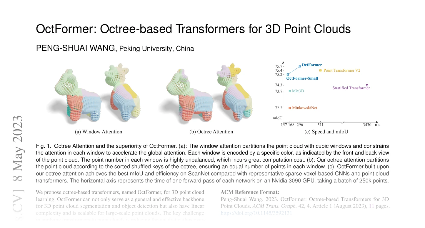 First page of OctFormer: Octree-based Transformers for 3D Point Clouds