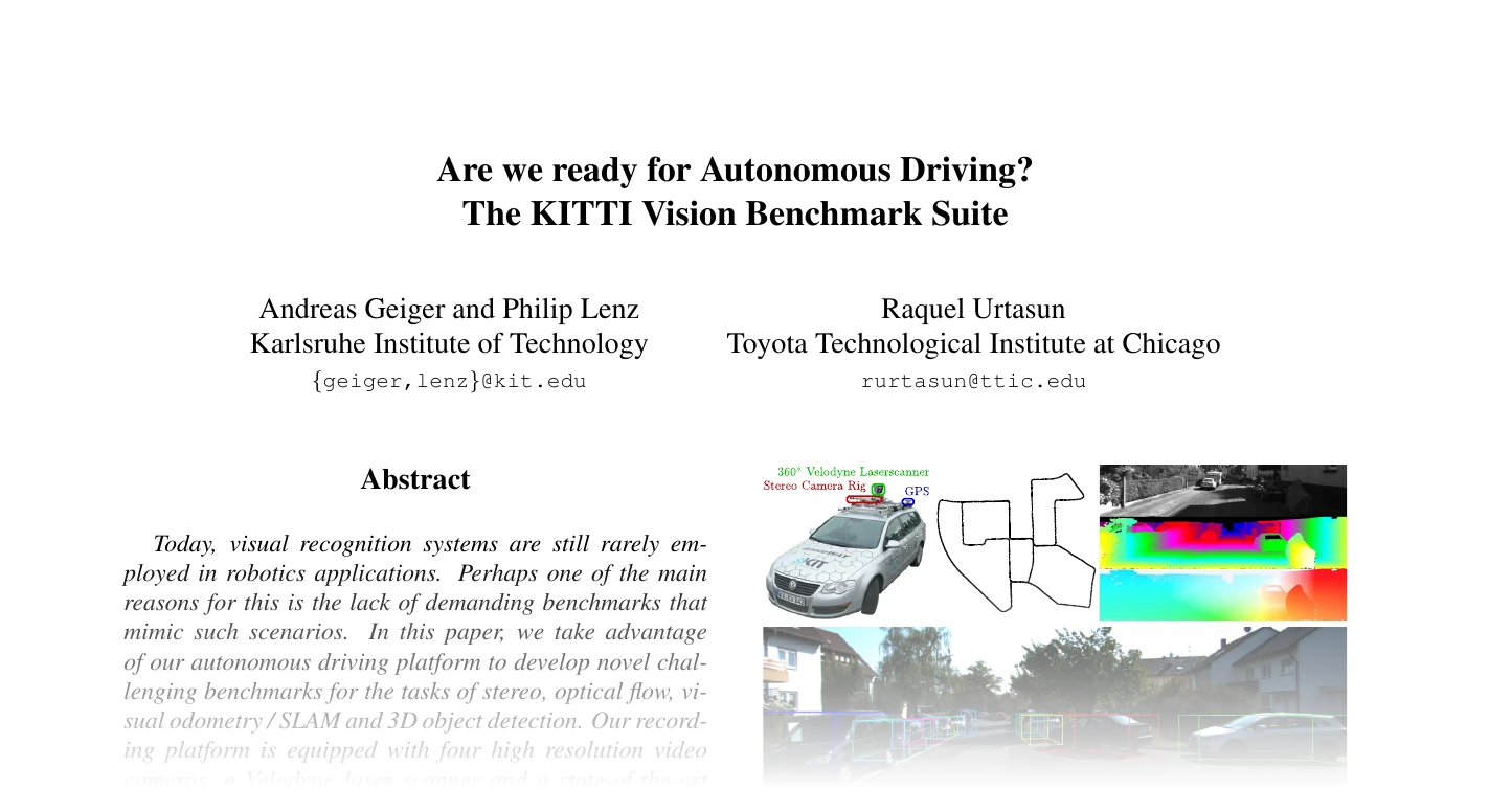 First page of Are we ready for Autonomous Driving? The KITTI Vision Benchmark Suite